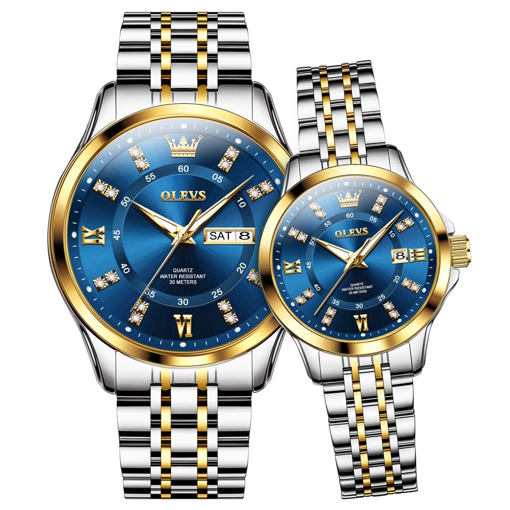 OLEVS 3620Q Classic Diamond Quartz Couple Watches Set