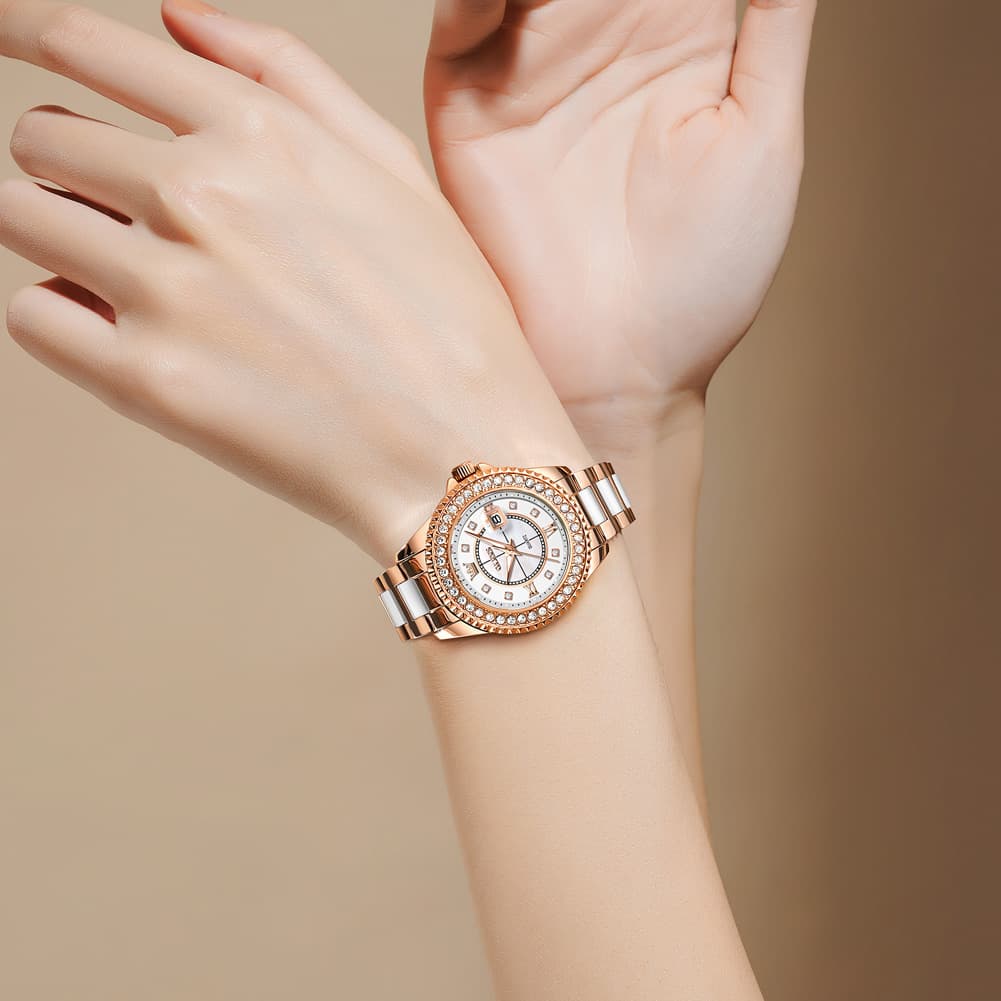 OLEVS Crystal Ceramic Luminous Quartz Watch for Women 3685