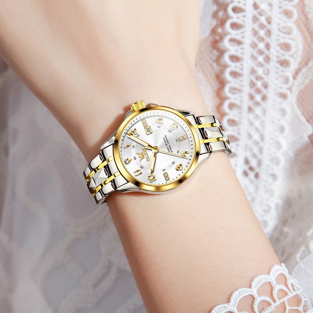 OLEVS 2910 Diamond Day Date Couples Watch Set Men Women