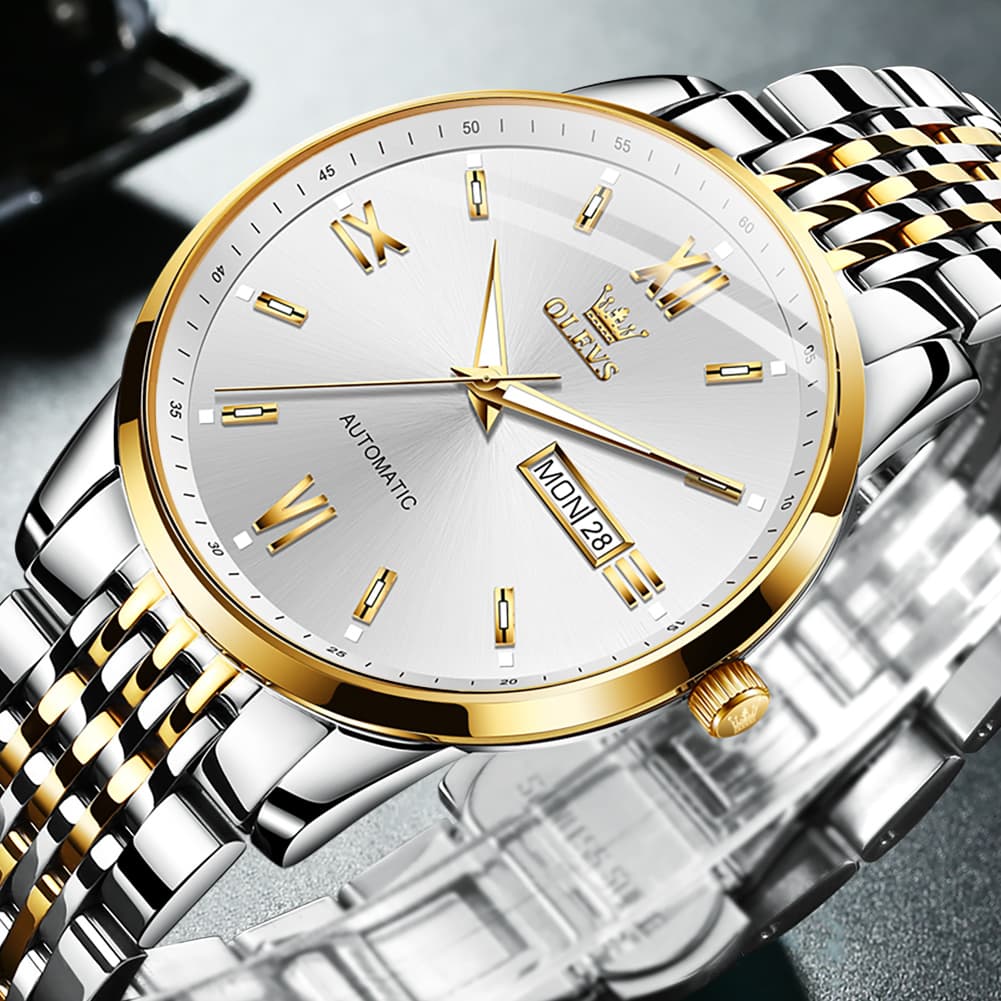 OLEVS 6777 Minimalist Day Date Mechanical Watch for Men