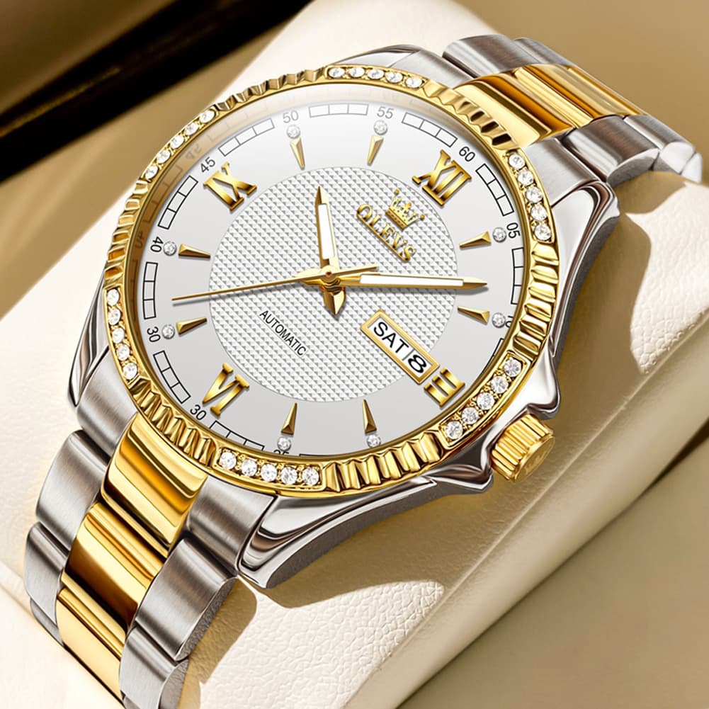 OLEVS 6676 Diamond Bezel Automatic Steel Watch for Men