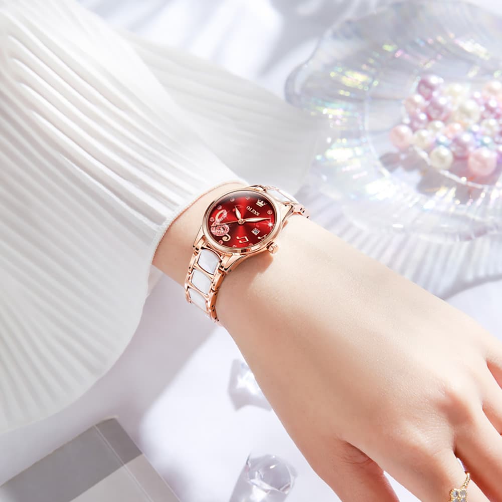 OLEVS 3605 Ceramic Musical Note Quartz Watch for Women