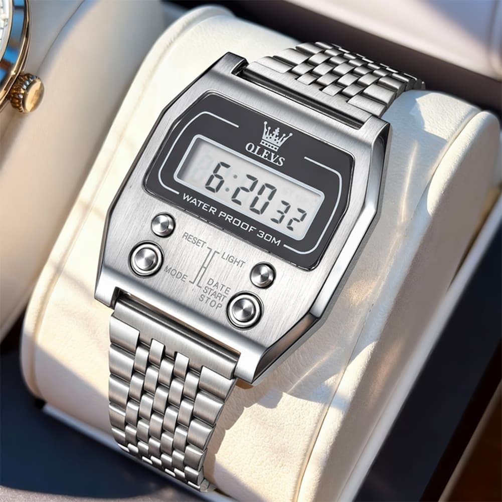 OLEVS 1113 Vintage Retro Digital Steel Watch for Men Women