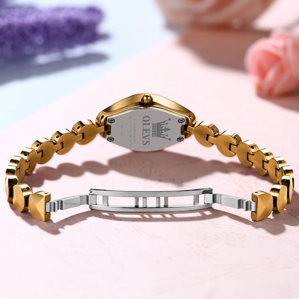 OLEVS 7007 Tungsten Steel Watch Dainty Faceted Bracelet Diamond Accent Quartz Luxury Timepiece for Women