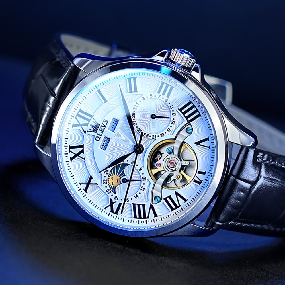 OLEVS 7013 Multi Function Sun and Moon Mechanical Watch for Men