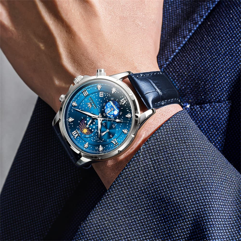 OLEVS 9807 Starry Moon Phase Chronograph Quartz Watch for Men