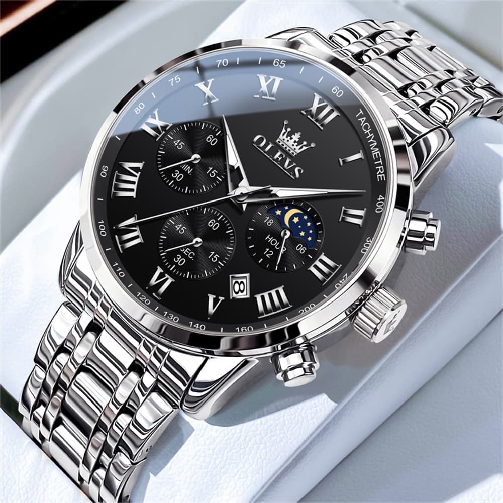 OLEVS Chronograph Moon Phase Dress Watch for Men Stainless Steel 5529