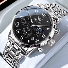 OLEVS Chronograph Moon Phase Dress Watch for Men Stainless Steel 5529