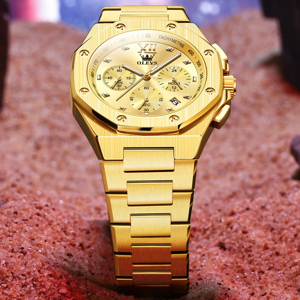 OLEVS 3626 Octagonal Chronograph Quartz Steel Watch for Men