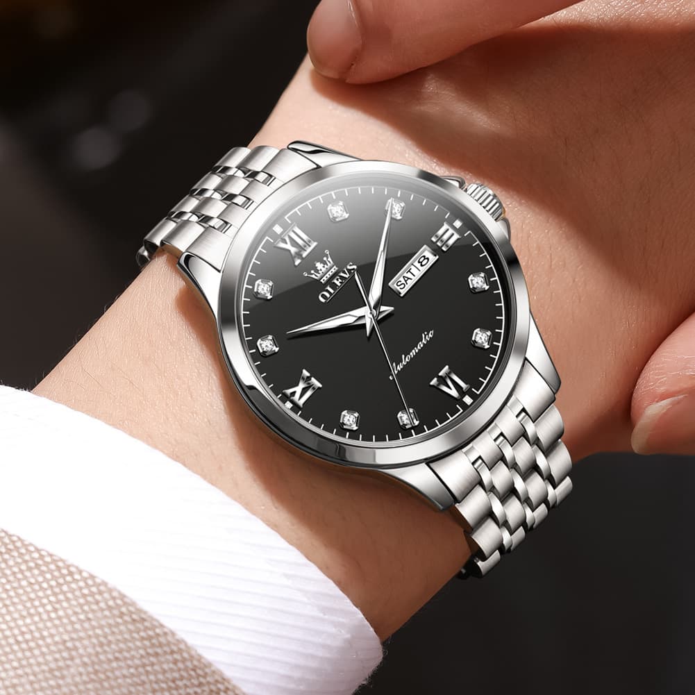 OLEVS 7092 Diamond Accent Dual Calendar Automatic Watch For Men