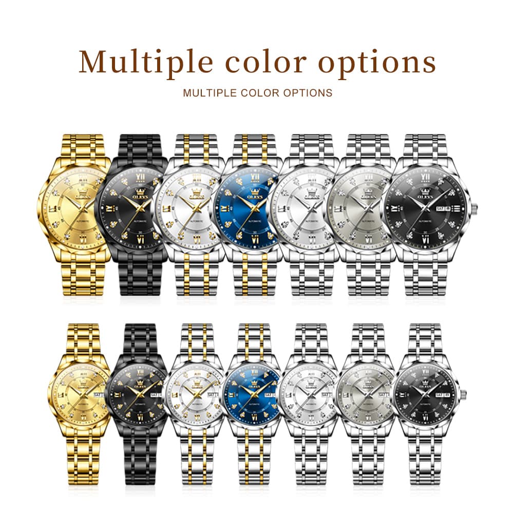 OLEVS 6727 Automatic Diamond Mechanical Watch Set For Couples