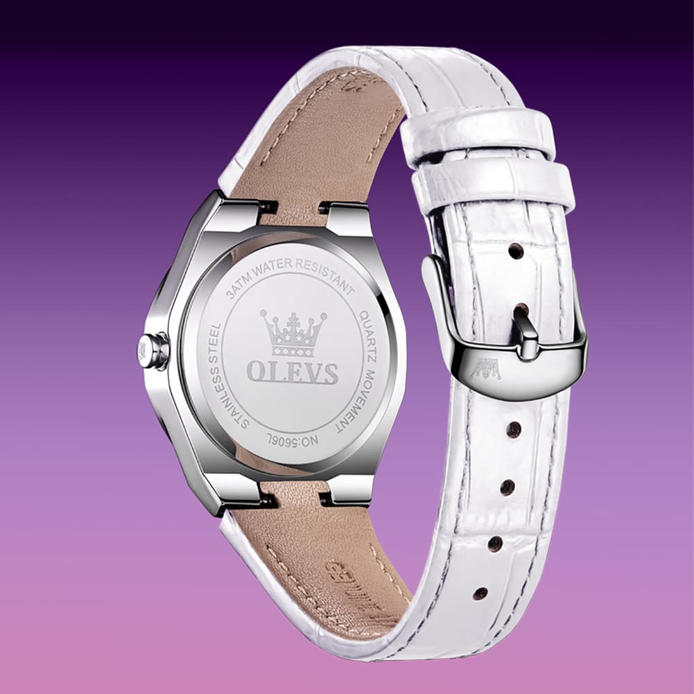 OLEVS Women Octagonal Watch Diamond Bezel Leather Strap Date Quartz 5606