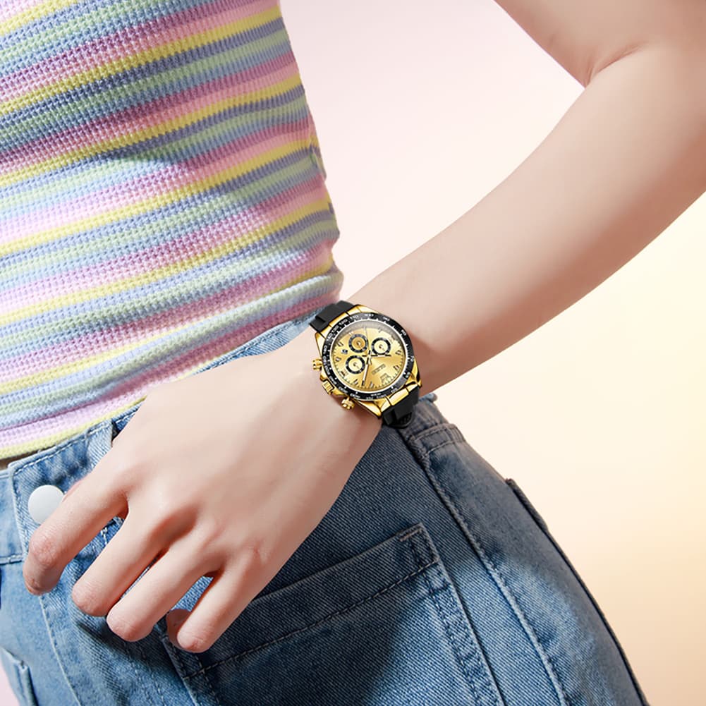 OLEVS Women Chronograph Watch Silicone Sport Strap Date Quartz 5618