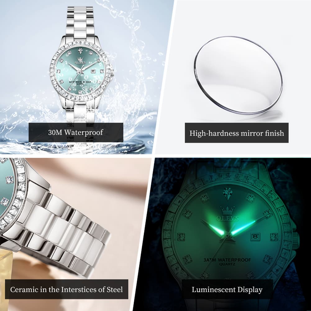 OLEVS 3651 Mother of Pearl Ceramic Crystal Diamond Watch For Women