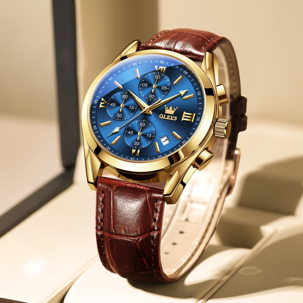 OLEVS 2872 Sophisticated Chronograph Leather Watch for Men