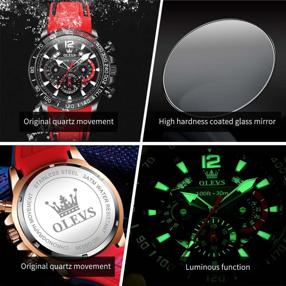 OLEVS 9936 Silicone Strap Racing Chronograph Watch for Men