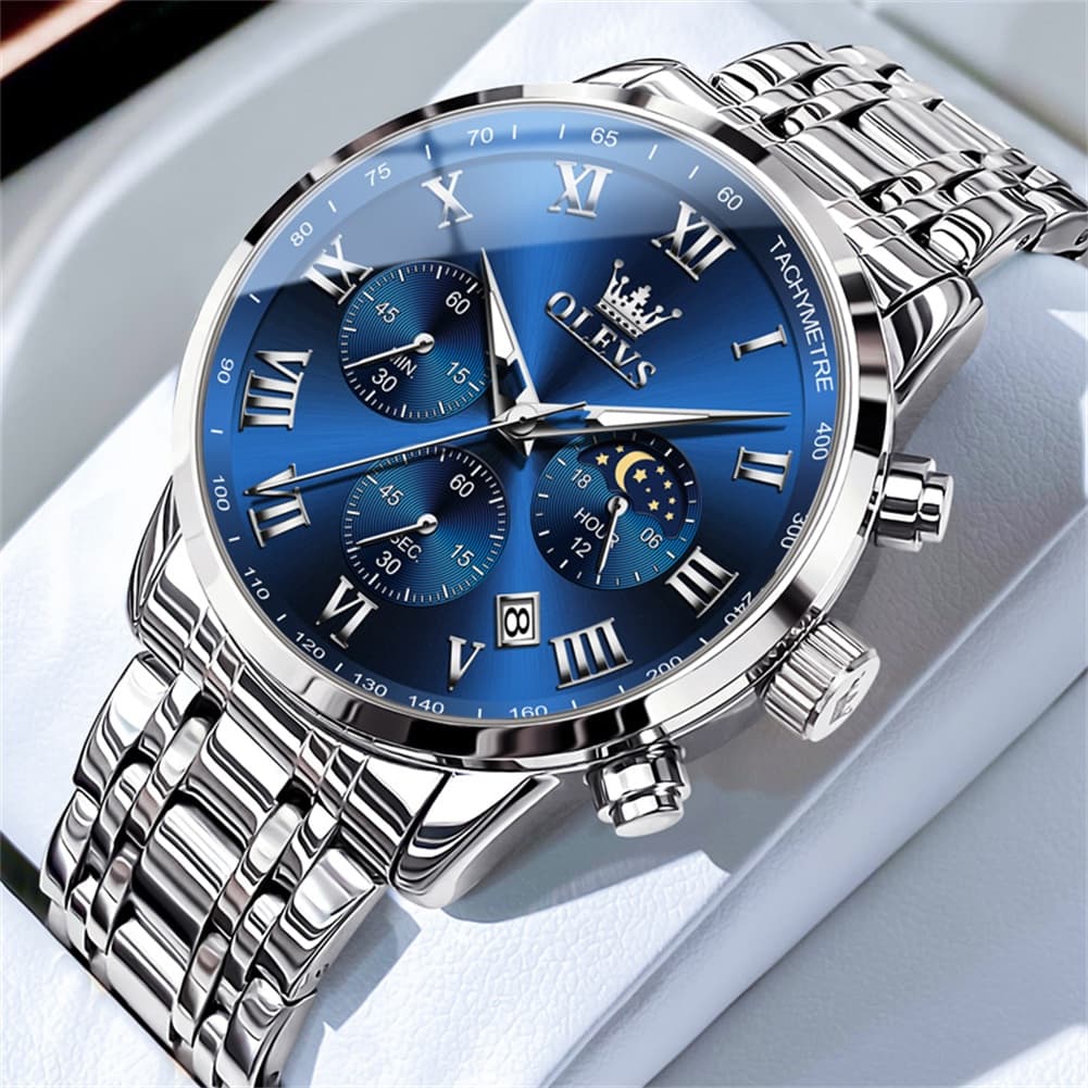 OLEVS Chronograph Moon Phase Dress Watch for Men Stainless Steel 5529