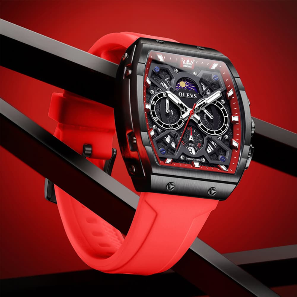 OLEVS 2942 Tonneau Silicone Sports Quartz Watch for Men