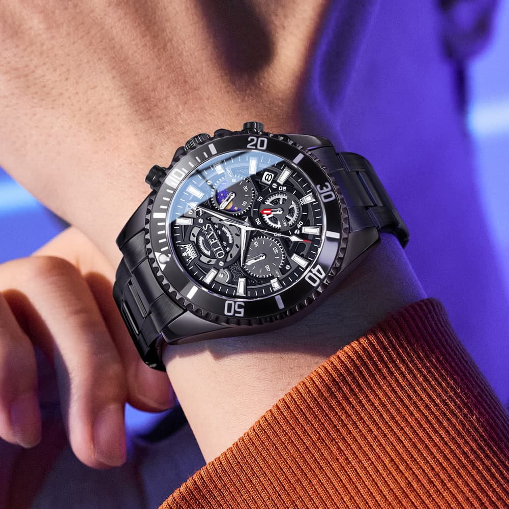 OLEVS 2990 Textured Steel Luminous Sport Watch for Men