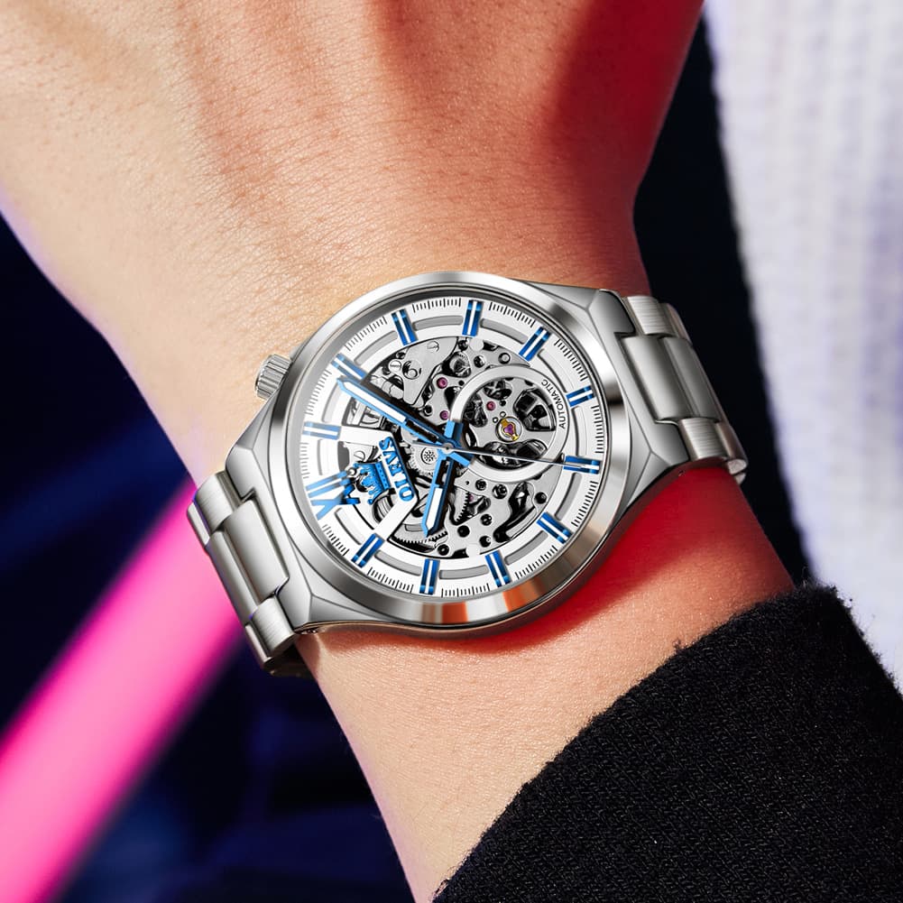 OLEVS 6722 Integrated Geometry Full Skeleton Mechanical Watch For Men