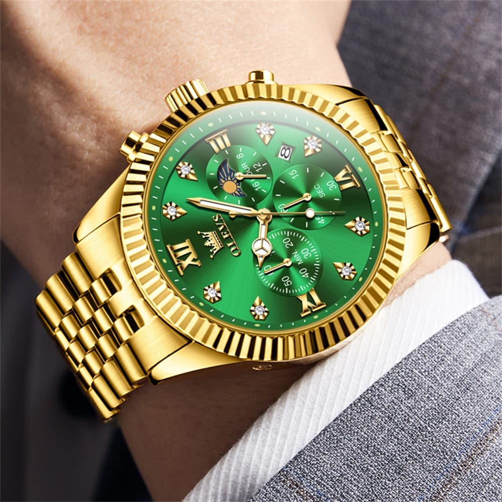 OLEVS 2932 Luxury Gold Fluted Bezel Quartz Watch for Men