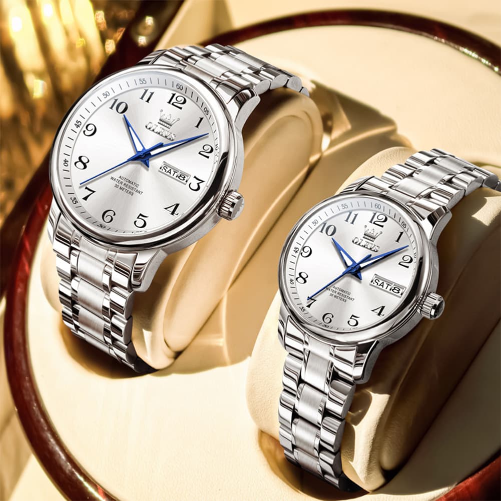 OLEVS 7072 Arabic Numeral Automatic Couples Watch Set