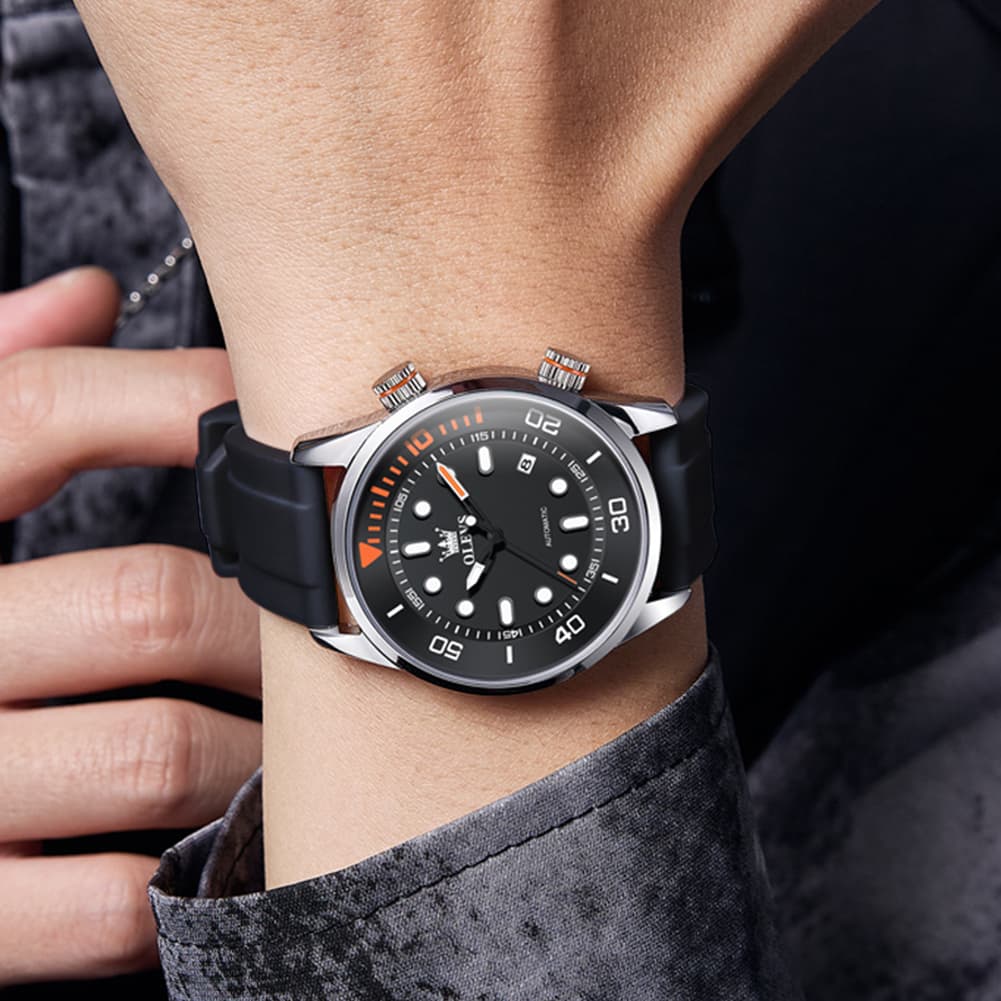 OLEVS 6751 Dive Style Silicone Strap Mechanical Watch for Men