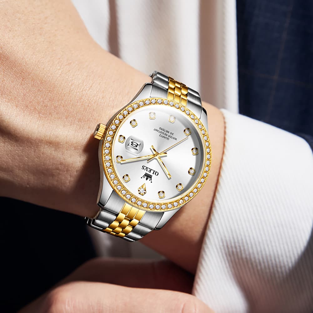 OLEVS 3629 Diamond Bezel Quartz Steel Watch for Men