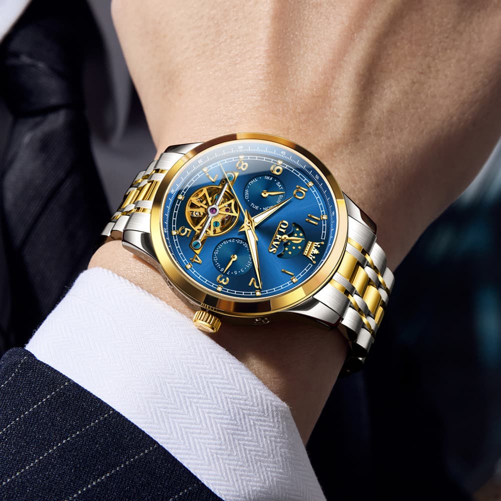 OLEVS 7071 Open Heart Moon Phase Automatic Watch For Men