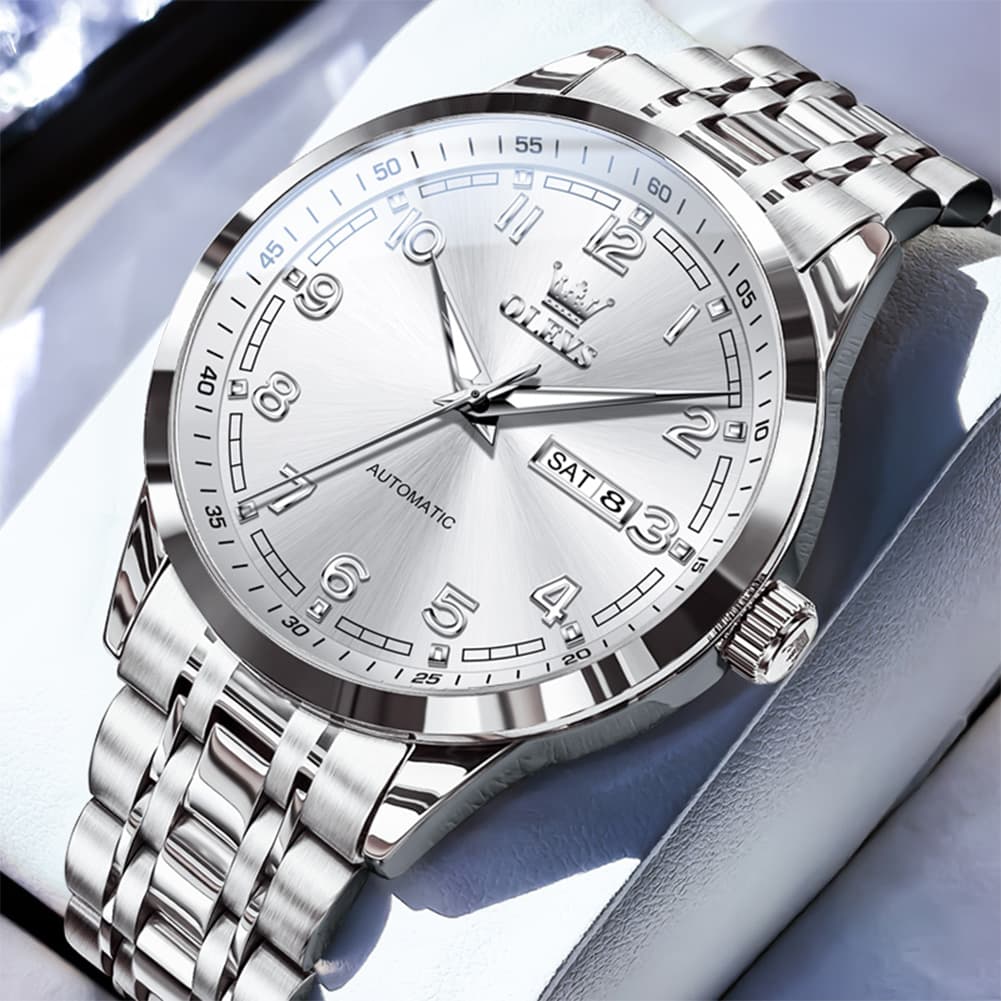 OLEVS 7077 Arabic Numeral Dual Calendar Automatic Watch For Men