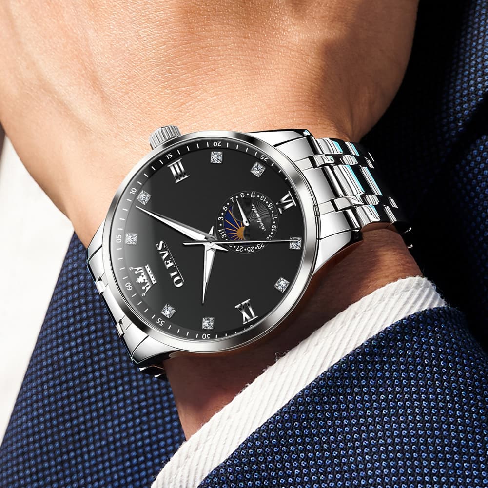 OLEVS 7041 Solid Steel Moon Phase Automatic Watch For Men