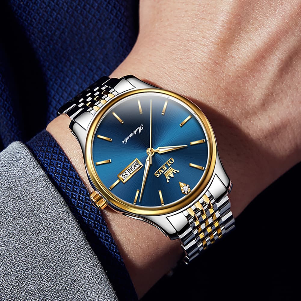 OLEVS Minimalist Diamond Dial Day Date Automatic Watch 9960 for Men