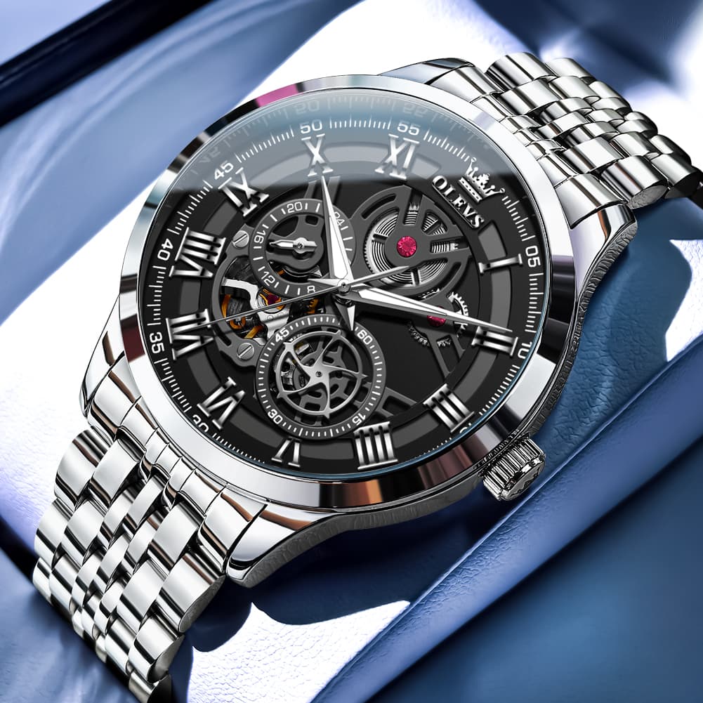 OLEVS 7076 Double Open Heart Automatic Watch For Men