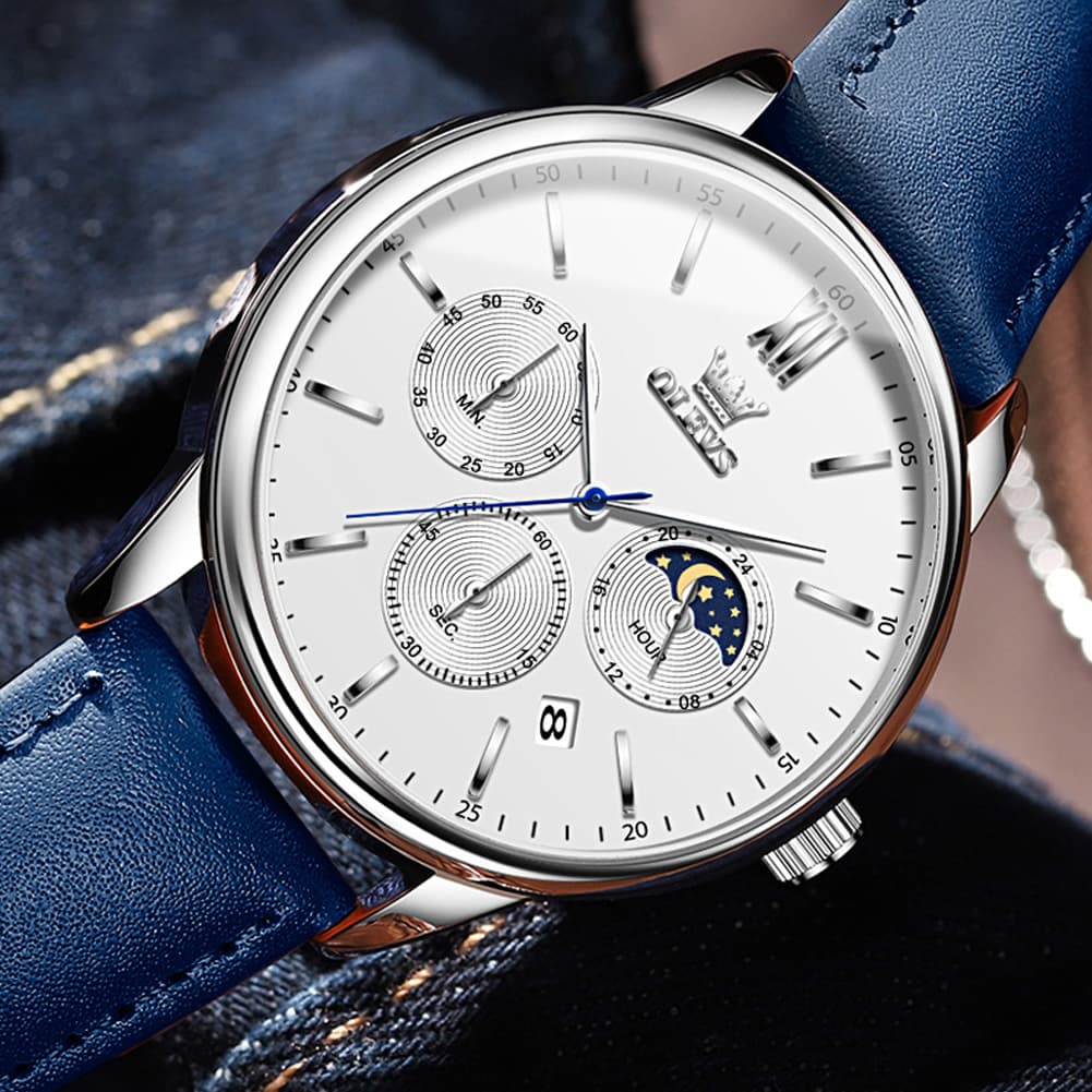OLEVS 2922 Moon Phase Leather Dress Watch For Men