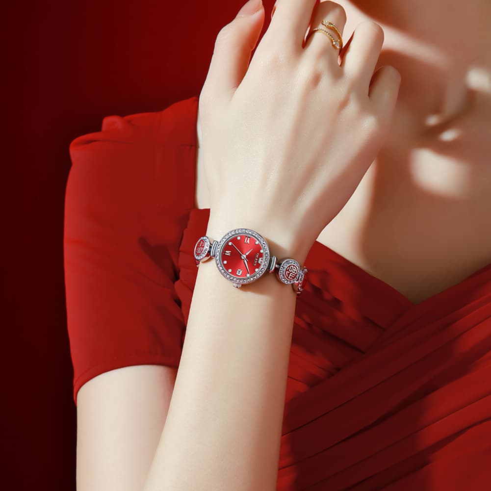 OLEVS Women Lucky Charm Watch Petite Diamond Bracelet Date Quartz 5630