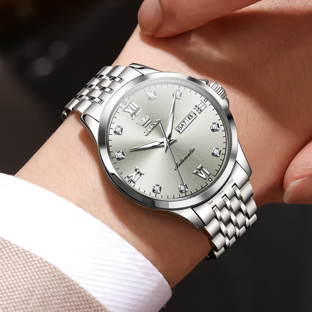 OLEVS 7092 Diamond Accent Dual Calendar Automatic Watch For Men