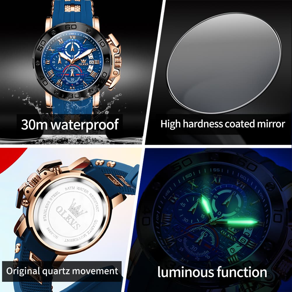 OLEVS 9986 Oversized Chronograph Silicone Strap Watch for Men