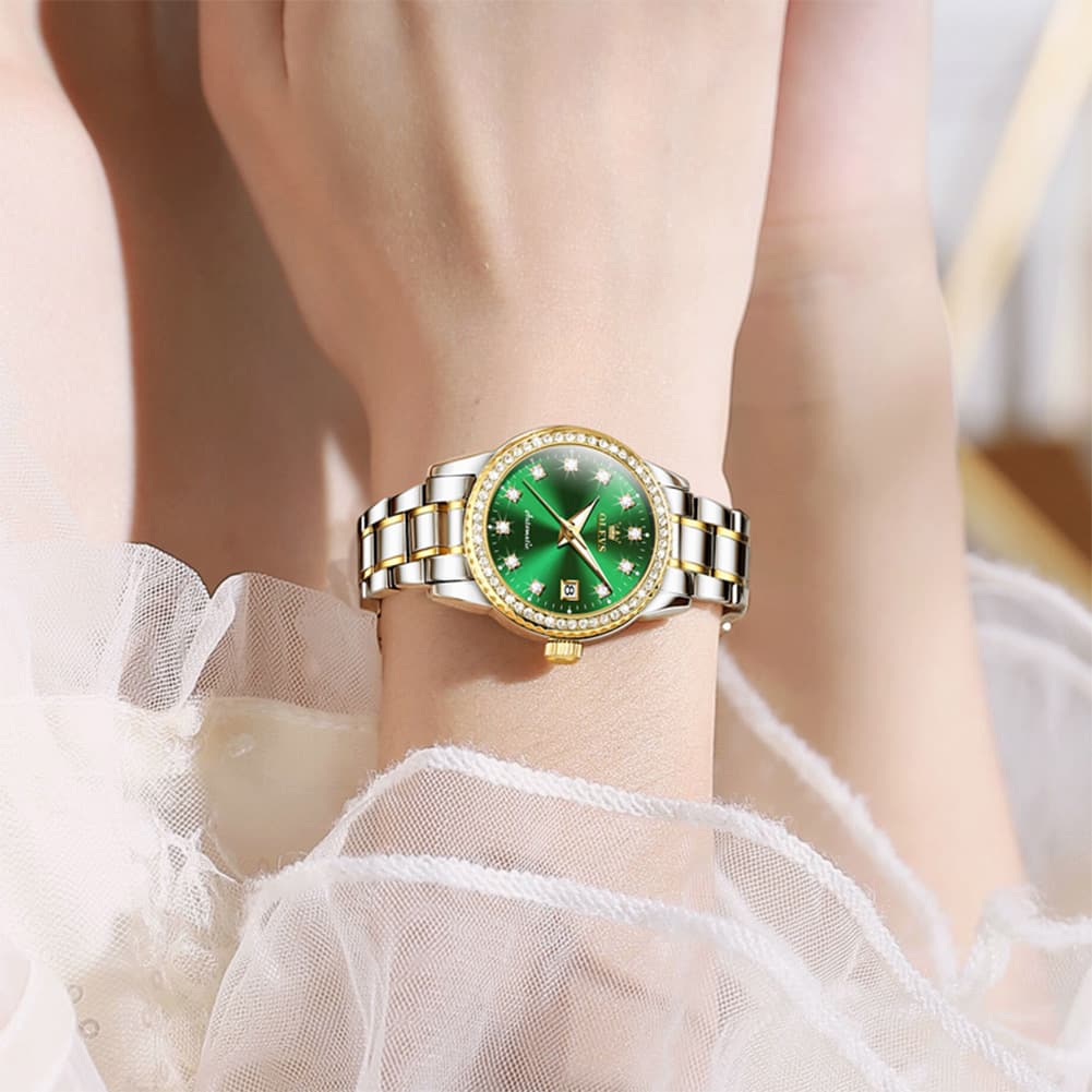 OLEVS 7003N Diamond Bezel Date Mechanical Watch for Women