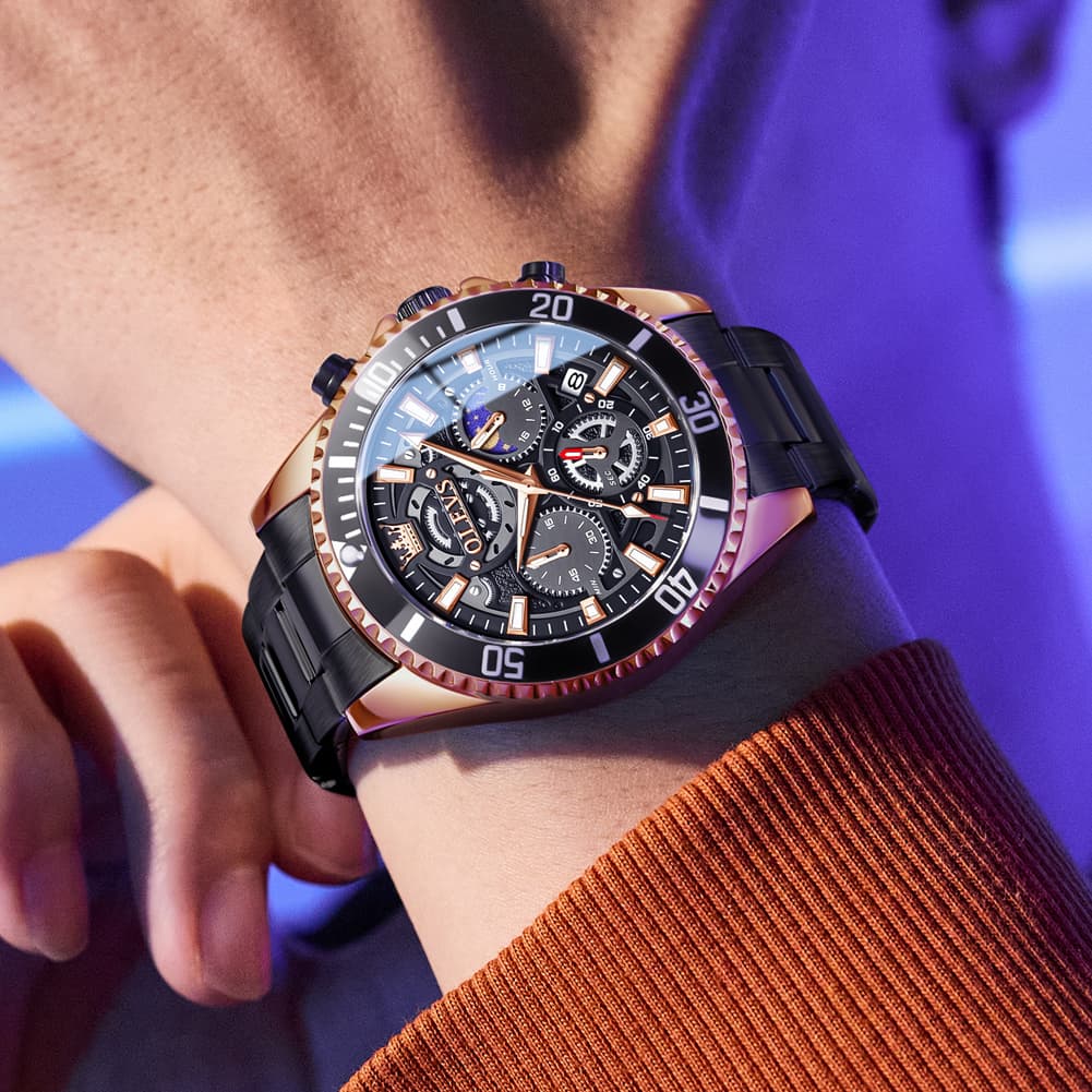 OLEVS 2990 Textured Steel Luminous Sport Watch for Men