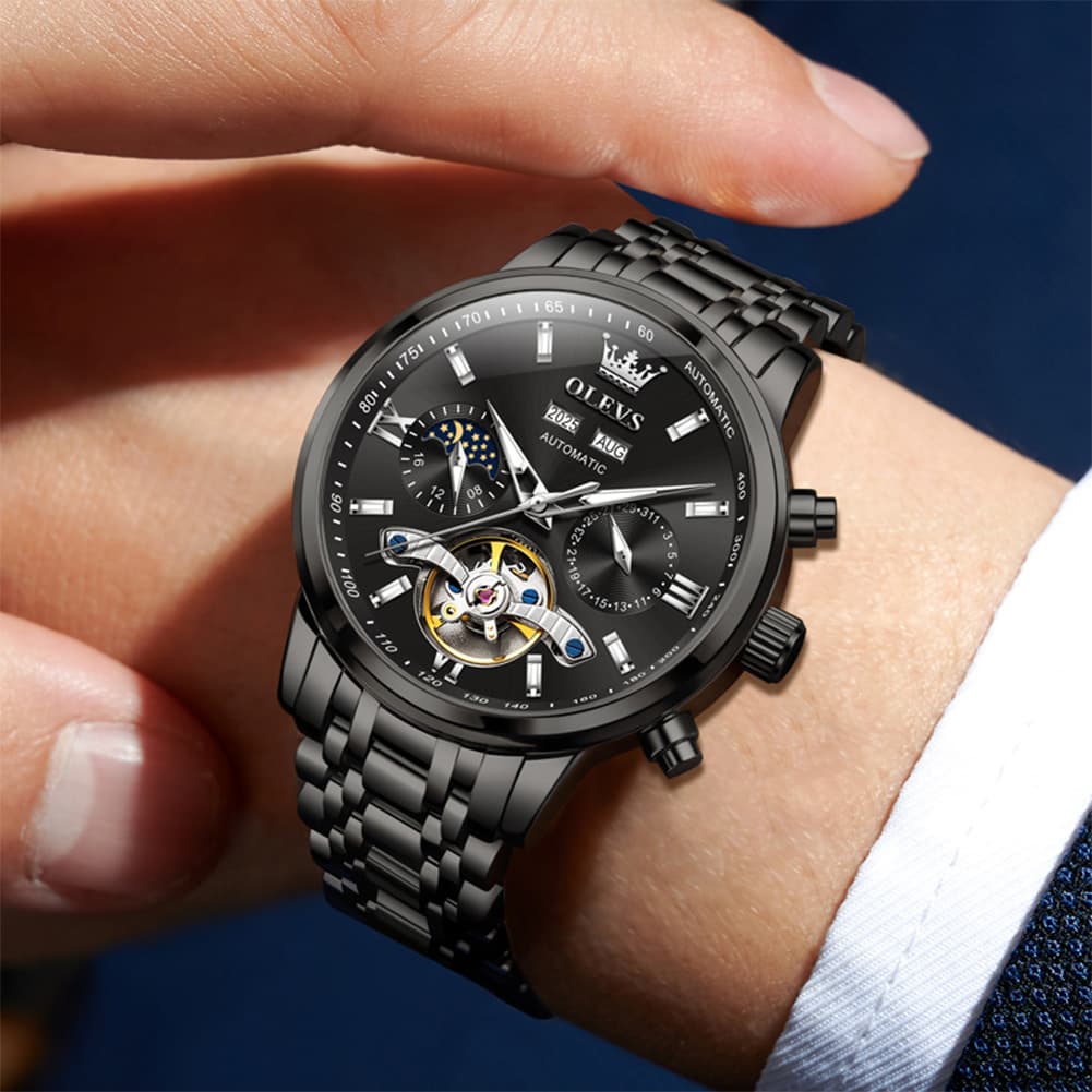 OLEVS 6740 Skeleton Flywheel Mechanical Watch for Men