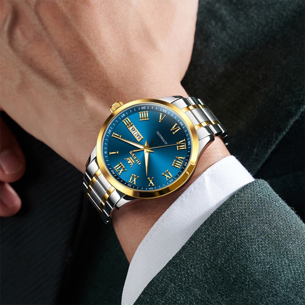 OLEVS 7075 Roman Numeral Dual Calendar Automatic Watch For Men