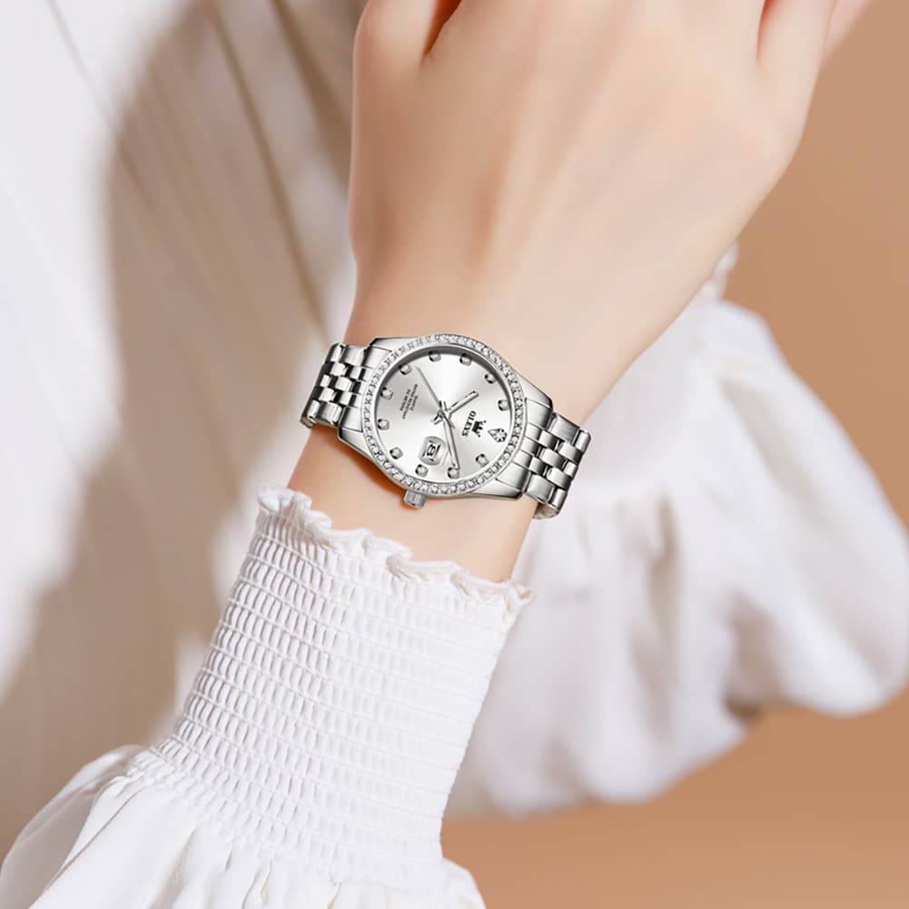 OLEVS 3629NN Diamond Bezel Quartz Steel Watch for Women