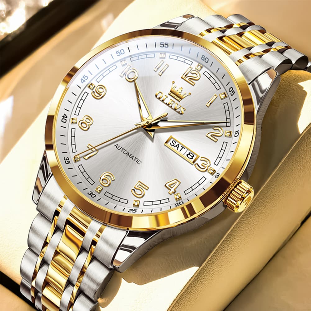 OLEVS 7077 Arabic Numeral Dual Calendar Automatic Watch For Men