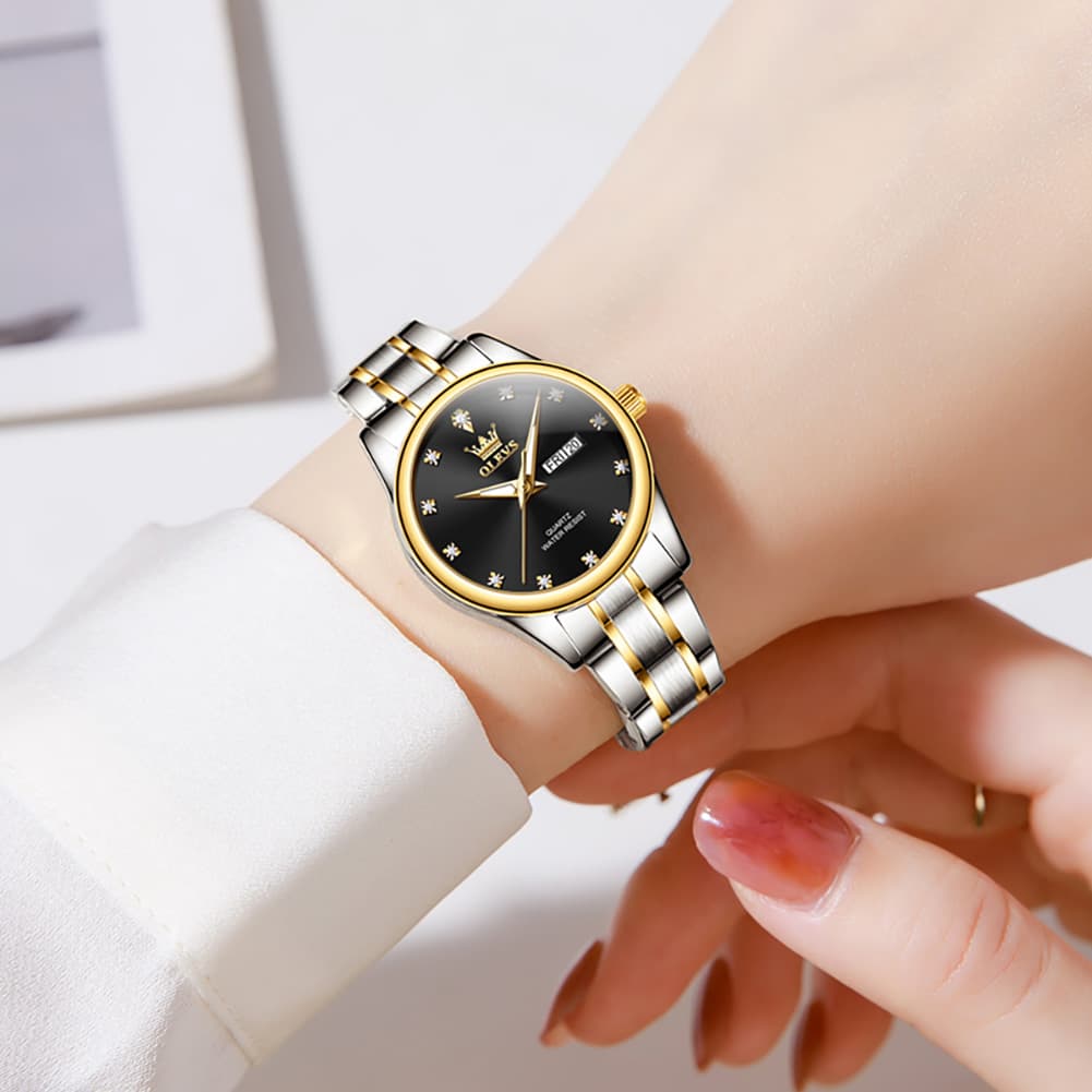 OLEVS 3612 Diamond Dial Quartz Steel Watch for Women