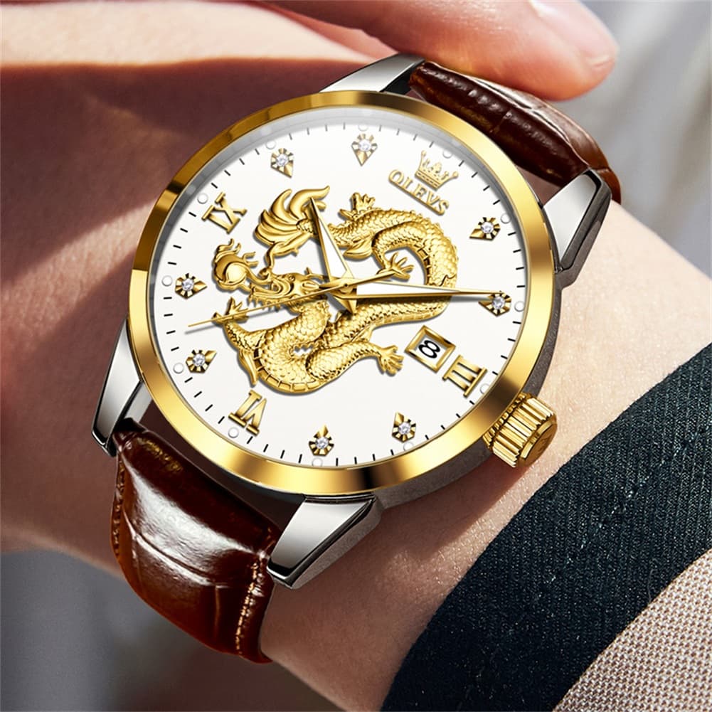 OLEVS 3619 3D Dragon Quartz Watch for Men
