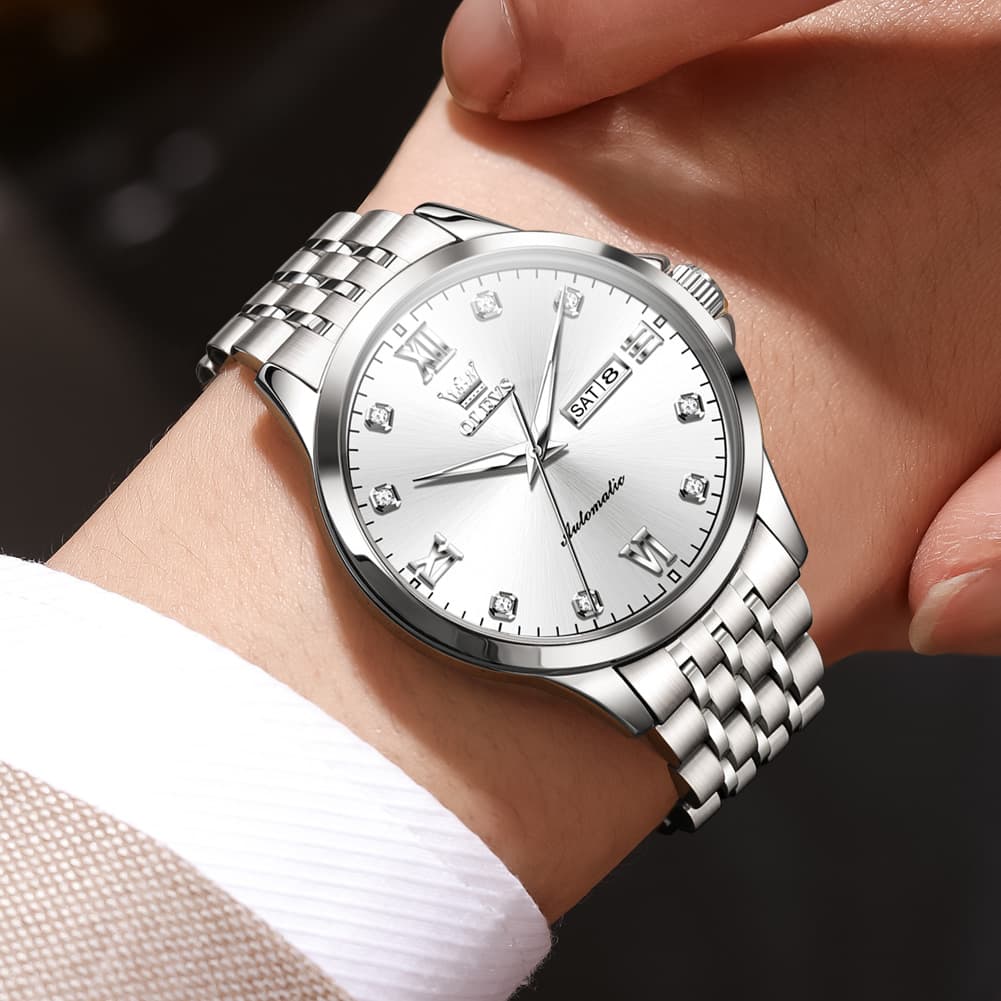 OLEVS 7092 Diamond Accent Dual Calendar Automatic Watch For Men