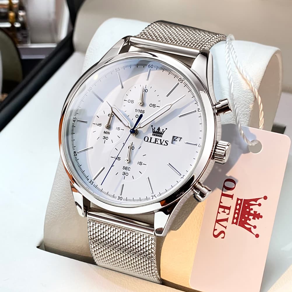 OLEVS 2881 Minimalist Milanese Chronograph Watch for Men