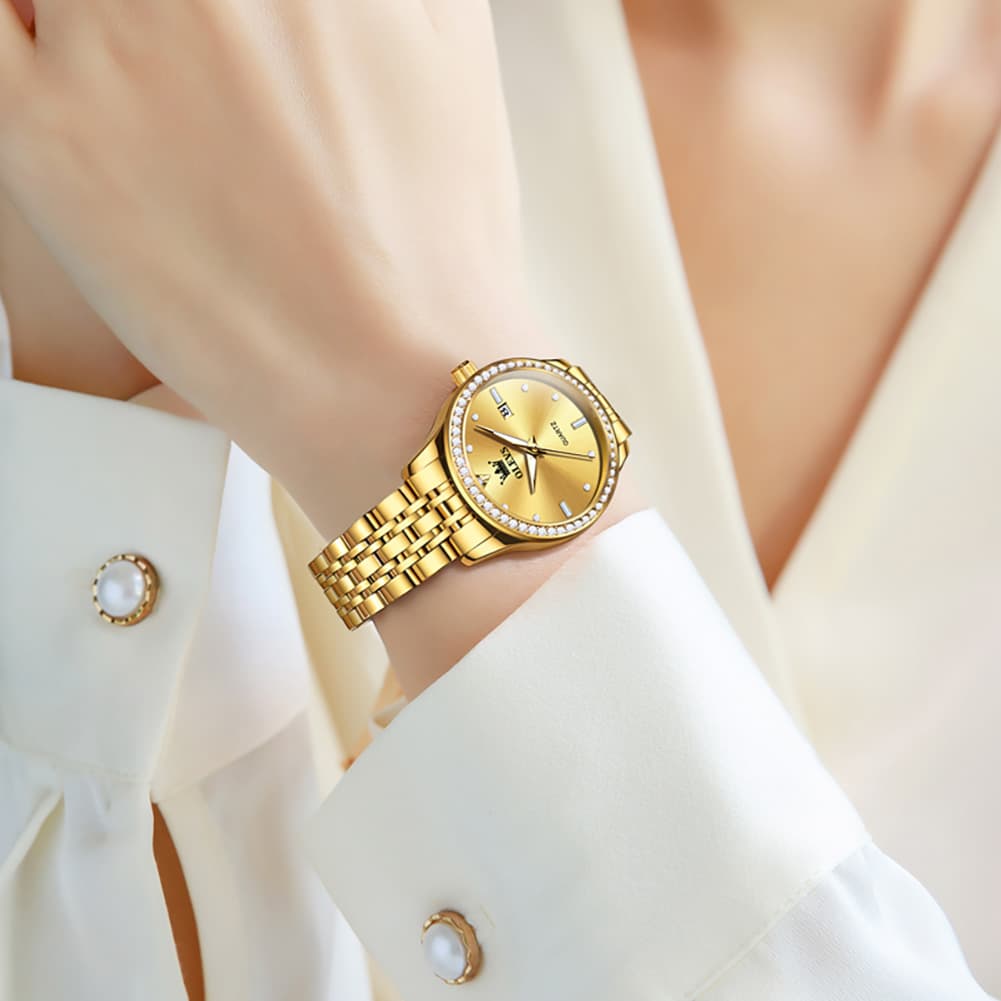 OLEVS 3625 Diamond Bezel Quartz Steel Watch for Women