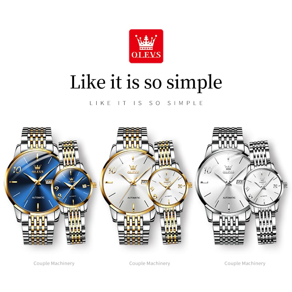 OLEVS 6632 Stainless Steel Automatic Mechanical Couple Watches