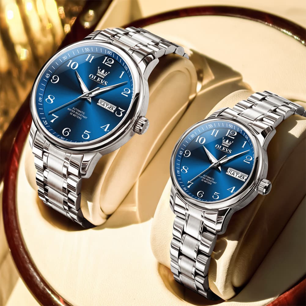 OLEVS 7072 Arabic Numeral Automatic Couples Watch Set
